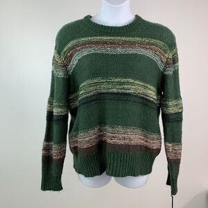 Ava & Viv Sweater sz 16W/18W 1X Plus Green Knit Striped Gold Shimmer